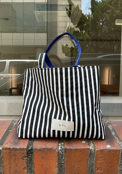 Mini Tote Bag - Stripe BLACK_COBALT BLUE